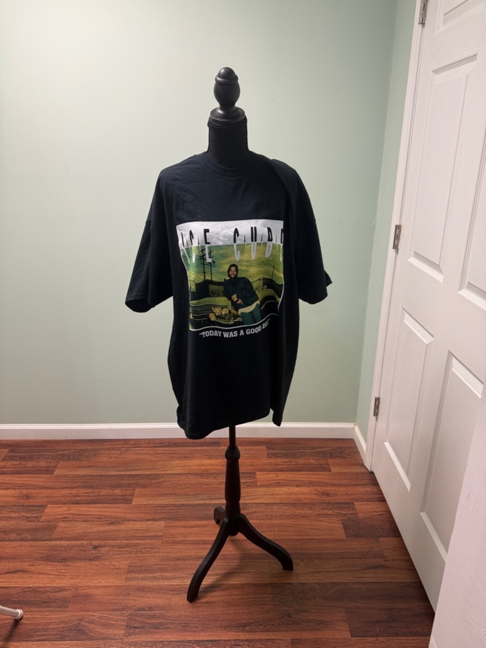 Black Short-Sleeve Graphic Tee with Green Print